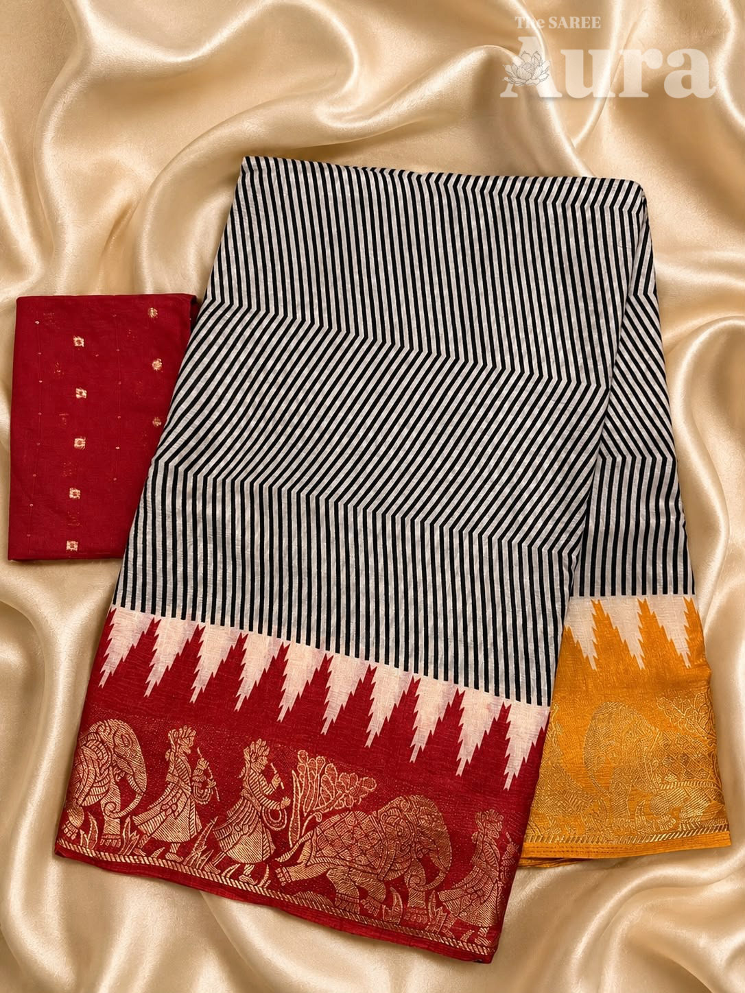 Ojaswi silk saree (Deep red & Mustard Yellow)