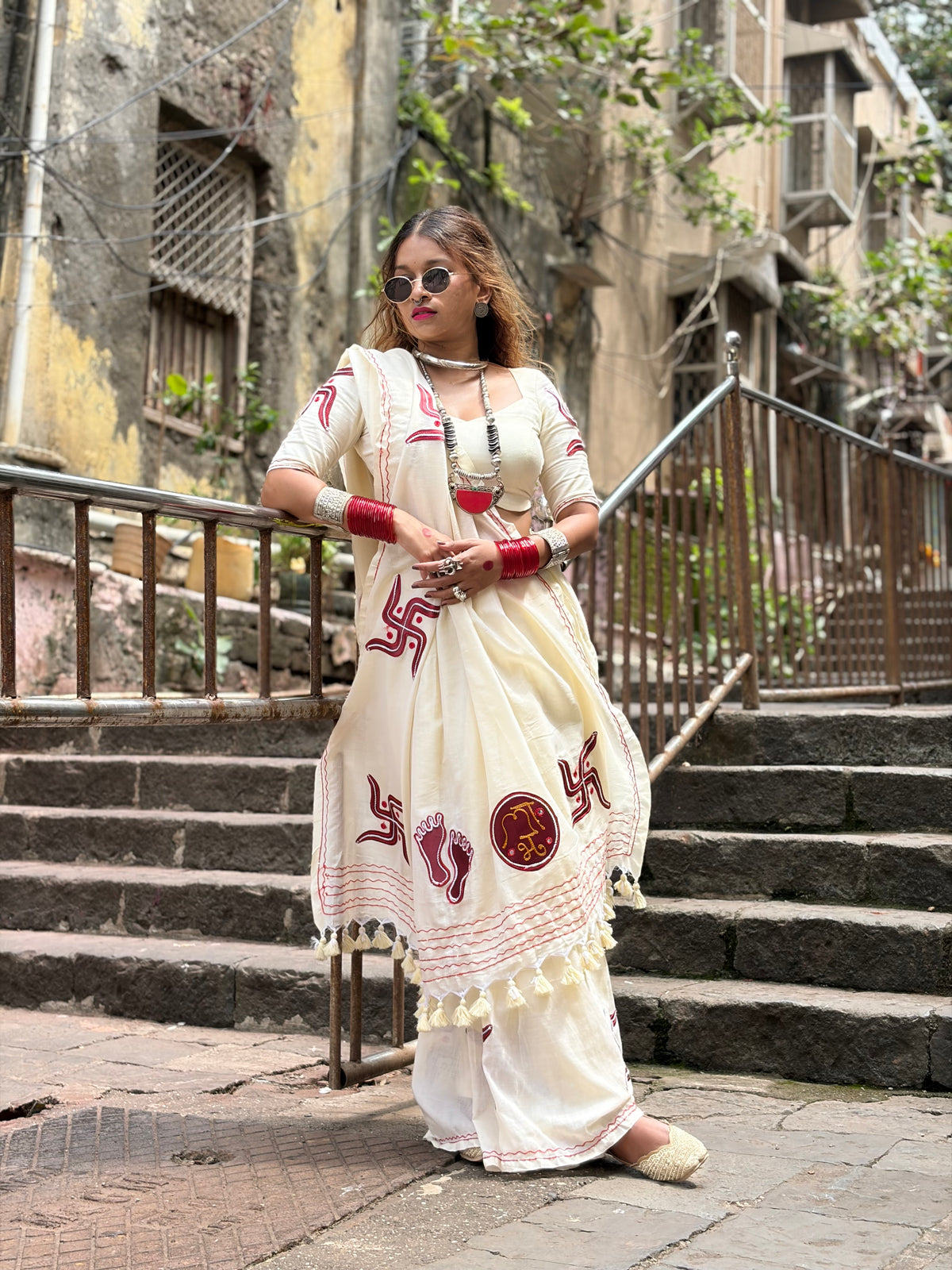 Off white swastik cotton Saree