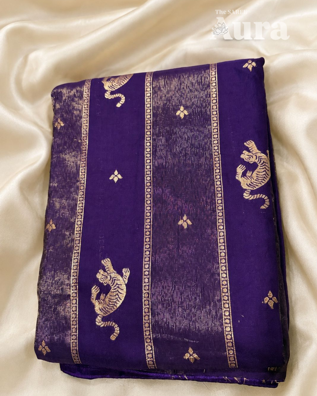 Royal Purple Saree with Tiger Motifs