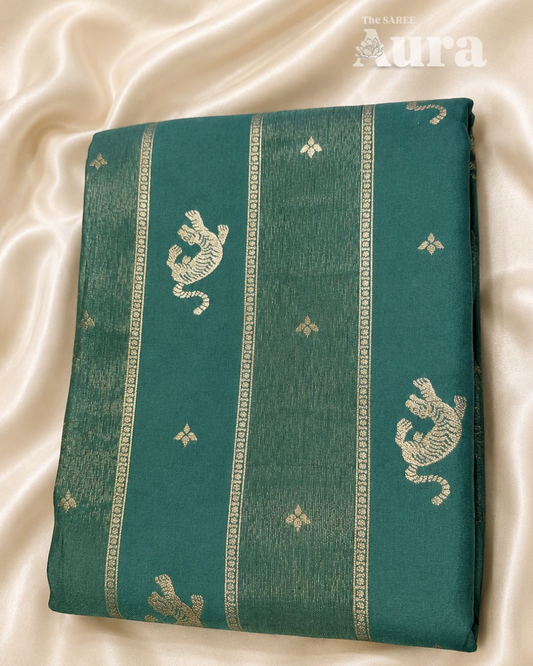 Teal green Saree with Tiger Motifs