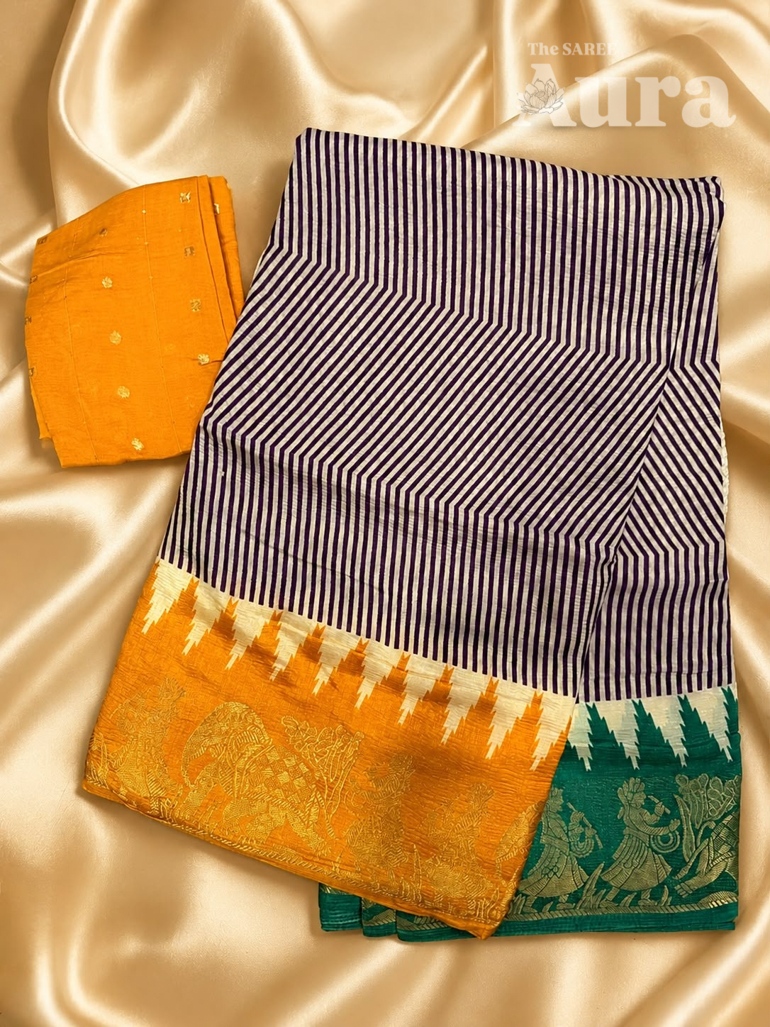 Ojaswi silk saree (Mustard Yellow & Emerald green)