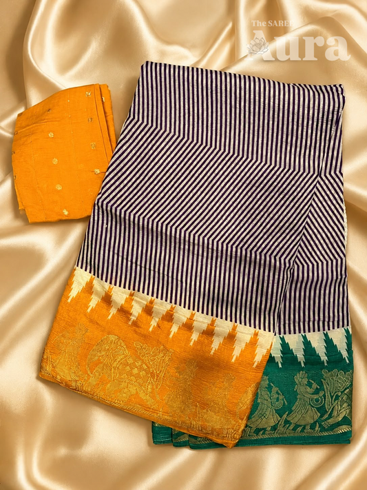 Ojaswi silk saree (Mustard Yellow & Emerald green)