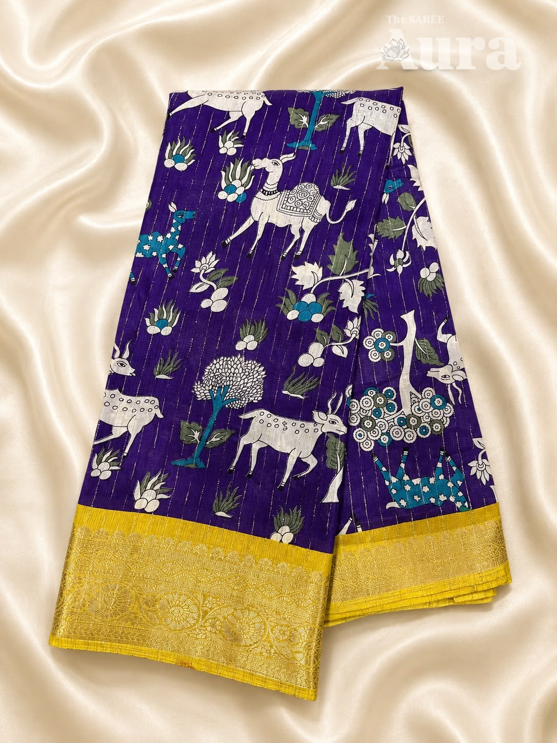 Kalamkari Silk saree (Purple & Yellow)