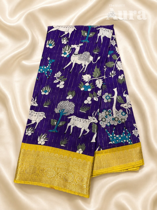 Kalamkari Silk saree (Purple & Yellow)