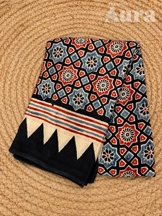 Ajrakh Modal silk saree (Black & grey)