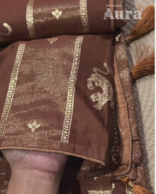 Rich Chocolate Brown Saree with Tiger Motifs