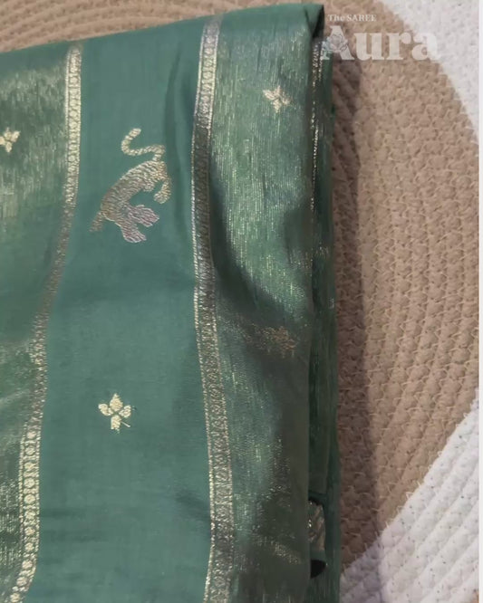 Teal green Saree with Tiger Motifs
