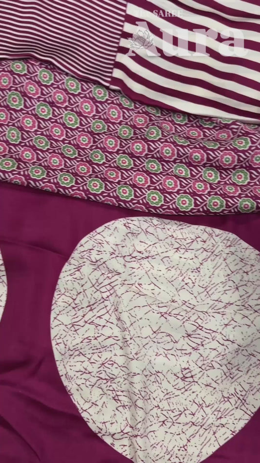 Vertical pinstripes Ajrakh Modal Silk saree (Maroon)