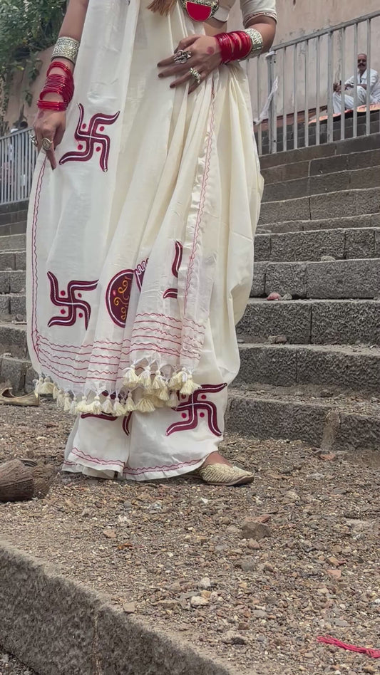 Off white swastik cotton Saree