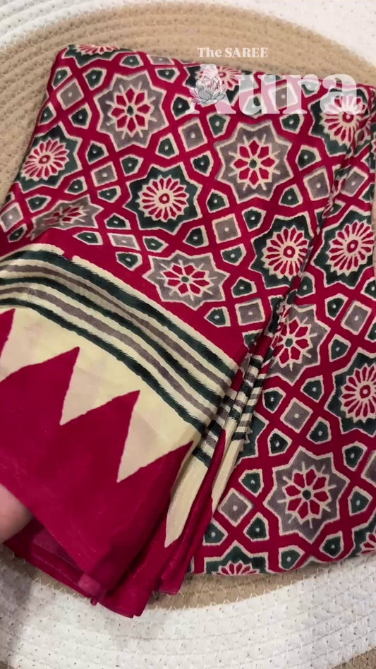 Ajrakh Modal silk saree (Pink & grey)