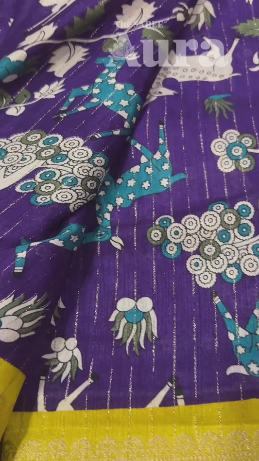 Kalamkari Silk saree (Purple & Yellow)